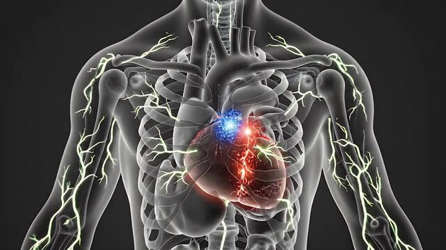 3D CGI Medical Animation Depicting Cellular Invasion and Immune Response with Green Neural Network Elements and Red Inflamed Tissue on a Dark Background