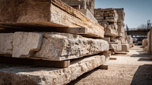 Rough Hewn Granite Blocks Stacked Outdoors