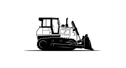Bulldozer silhouette illustration on white background construction equipment. © Kelik
