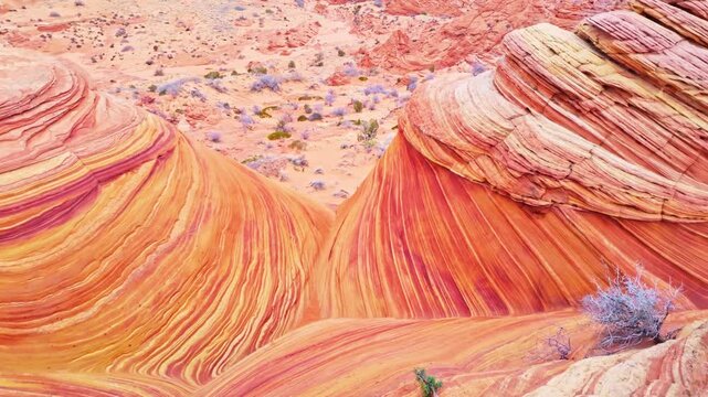 Mini Wave Striped Rock Formation Panoramic View in Coyote Buttes North Arizona