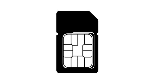 Black SIM Card with White Chip on a White Background.