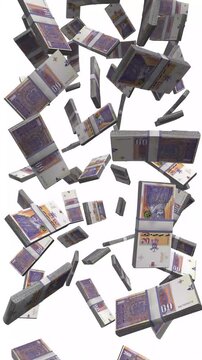 Vertical North Macedonia Money, Falling Denar Bills, Byzantine Art Cash Stacks, 4K