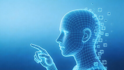 Obraz premium Wireframe human figure with digital cubes
