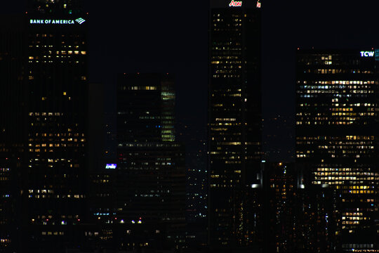 Bank of America Tower and Aon Center Los Angeles at Night