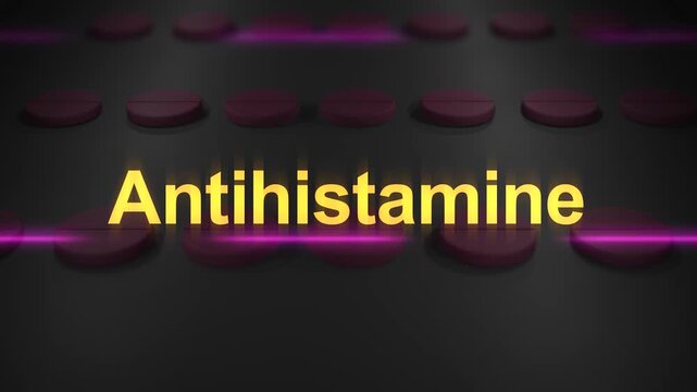 Typography over Chewable Pills on Conveyor Belt - Antihistamine