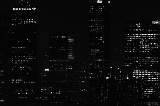 Bank of America Tower and Aon Center Los Angeles at Night