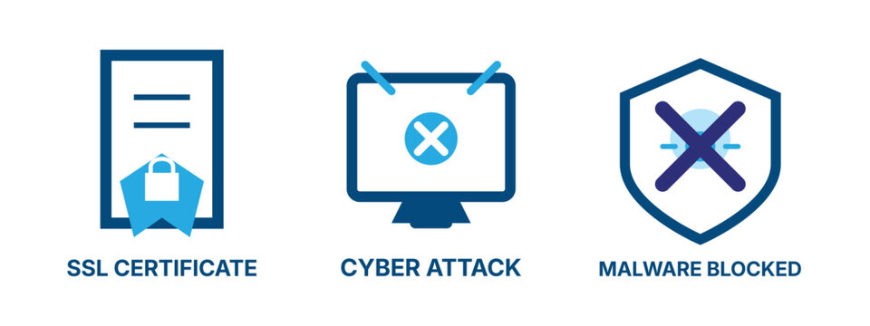 Cybersecurity icons ssl certificate cyberattack and malware blocker protection