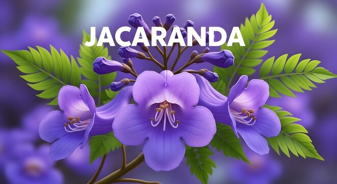 Beautiful purple jacaranda flowers with green fern-like foliage