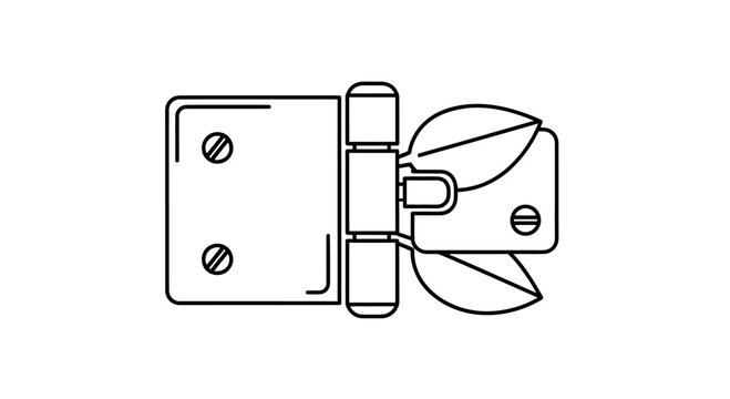 A minimalist line drawing of a door hinge and a clamp