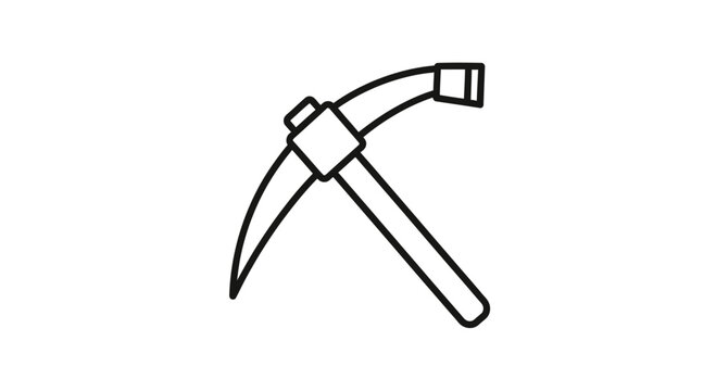 A simple, bold black outline drawing of a pickaxe on a white background