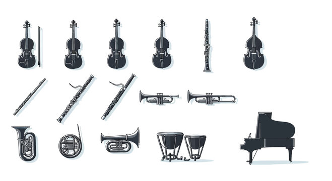 Orchestral Instruments Collection: Piano, Violins, Brass, Woodwinds, Percussion