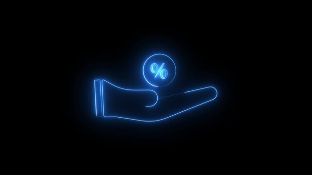 Percent in hands in Neon style. drawing. Percent sign. motion graphic.glowing neon Animated by hand icon with, Profit high growth percent icon, stocks.4k