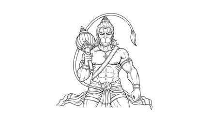 Obraz premium Hanuman Outline Drawing - Hindu God, Monkey God, Warrior, Strength, Devotion