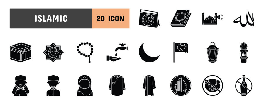 20 Islamic Glyph Icon Illustration Set