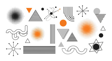 Obraz premium Abstract Geometric Shapes and Patterns, Memphis Style, Retro Design Elements