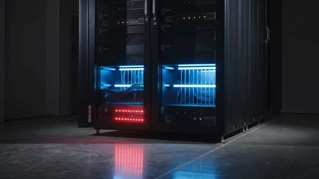 Secure storage cabinet under advanced malware siege dark monolithic hardware cinematic cyber security visualization scene