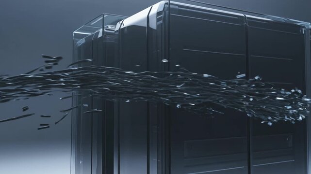 Black glass command server engulfed stealth malware bloom elegant data streams flowing cyber attack visualization
