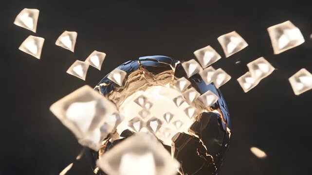 Exquisite data exfiltration streams erupting from luxurious breached core diamond like visuals cinematic cyber attack