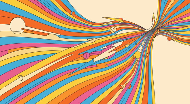 Retro Abstract Swirls of Color Flowing into a Vortex - Vibrant Psychedelic Design