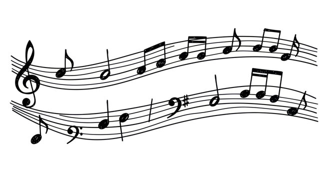 Musical Notes Flowing on Staff Lines.