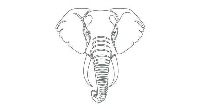 Minimalist line art portrait of an elephant's head and trunk