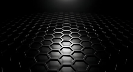 Obraz premium dark background a sleek hexagonal pattern on a metallic surface forming an abstract grid ideal for modern technology visuals.