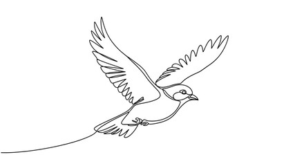 Obraz premium A simple black line drawing depicts a bird in flight