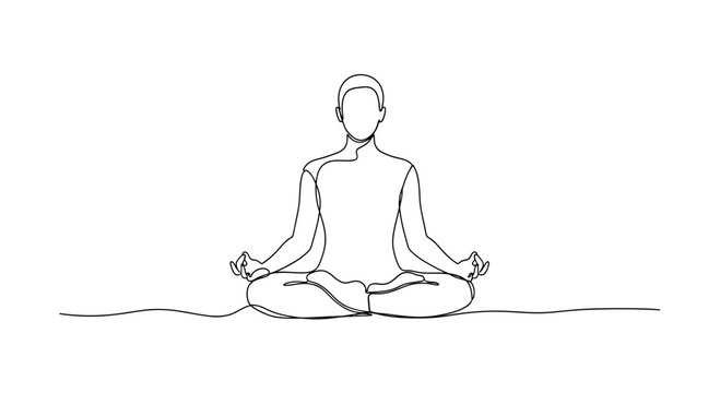 Single line drawing of a figure in lotus position, hands in mudra
