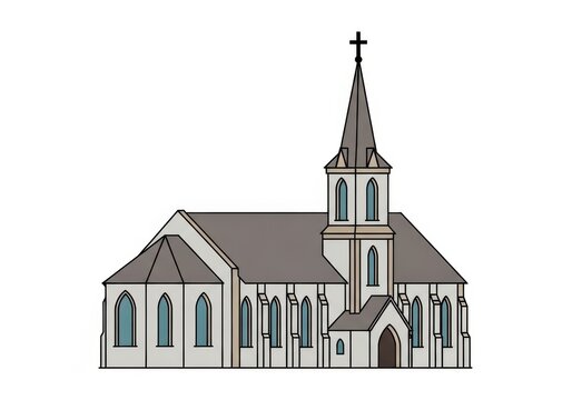 Traditional Christian church building stands isolated against a clean white background.