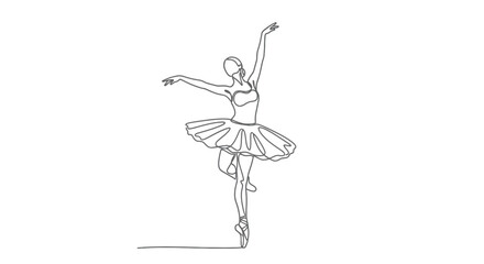 Minimalist single-line drawing of a ballerina en pointe in a tutu © gudangPIXEL