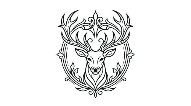 Deer head with large antlers drawing.