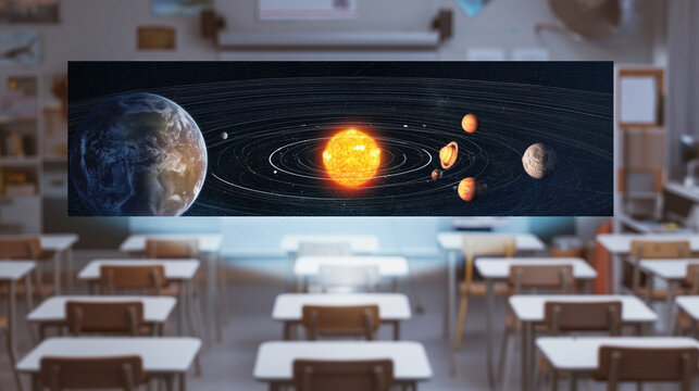 Interactive Science Classroom with Solar System Diagram and Planetary Models for Engaging Astronomy Lessons