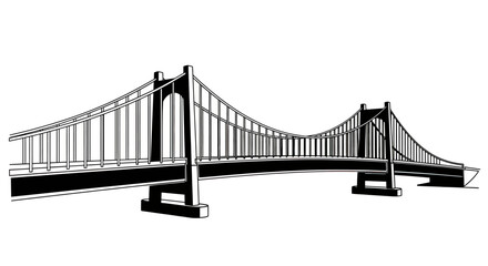 Fototapeta premium Stylized suspension bridge with graceful arches and towers against a white background