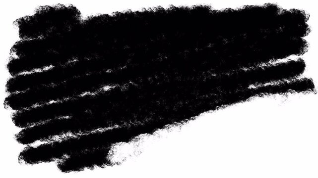 Black brush stroke border animation with rough charcoal texture for overlay. Abstract black paint smear animation with dry brush texture for transition. Grunge black ink strokes frame animation. 4K