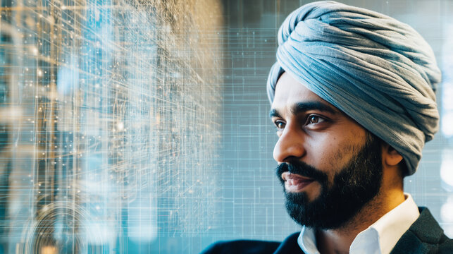 Professional Businessman in Turban: Embracing Technology and Innovation for Success in Multicultural Workspace