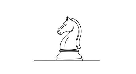 Simple line art of a chess knight on a white background © gudangPIXEL