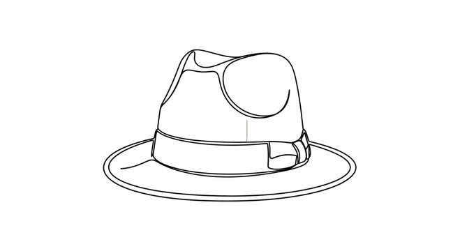 Black and white line drawing of a fedora hat with a banded crown