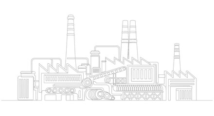 Obraz premium Industrial factory silhouette with chimneys, pipes, and conveyor belts