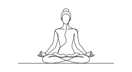 Obraz premium Minimalist single-line drawing of a person meditating in the lotus position