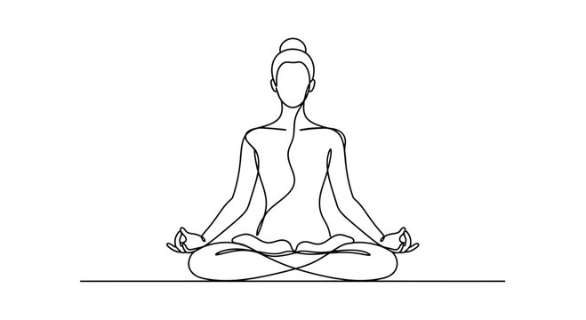 Minimalist single-line drawing of a person meditating in the lotus position