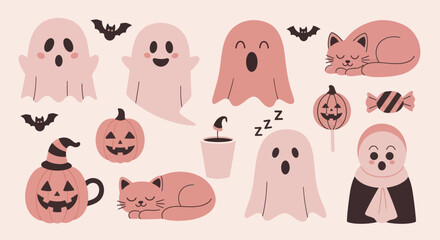 Fototapeta premium Cute Halloween Characters and Symbols Collection.