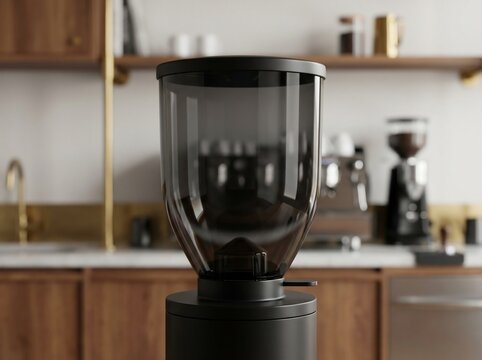 Coffee Grinder Hopper Detail in a Modern Kitchen with Wooden Cabinets