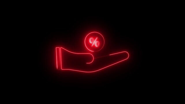 Percent in hands in Neon style. drawing. Percent sign. motion graphic.glowing neon Animated by hand icon with, Profit high growth percent icon, stocks.4k