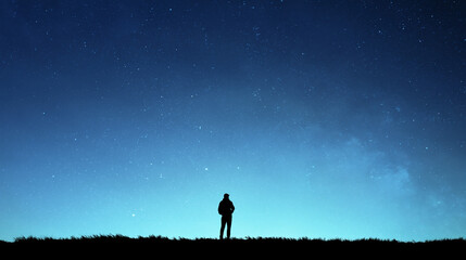 Obraz premium Silhouette Stargazing: Peaceful Night Sky and Starry Background for Astronomy and Mindfulness in Nature
