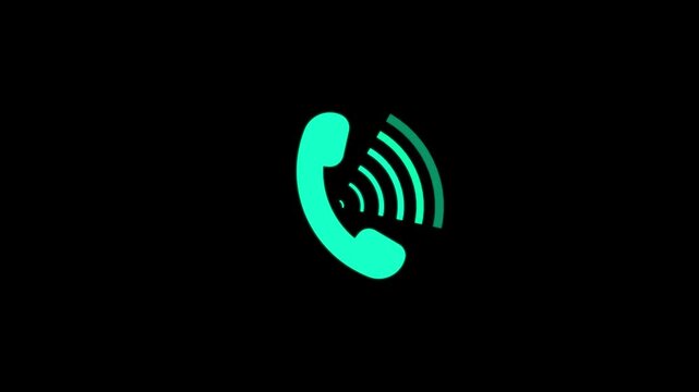 Animation of phone button icon with ringing signal. Turning over the.Smart phone call ring icon animation with isolated black background.4k video