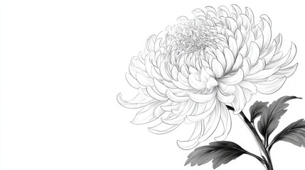 Fototapeta premium Detailed Black and White Illustration of a Chrysanthemum Flower