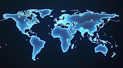 Fototapeta premium A glowing blue map of the world on a dark background