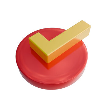 A 3D illustration of a golden checkmark resting on a glossy red circular base. This icon signifies a positive or completed action.