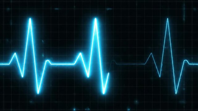 Abstract blue electrocardiogram waveform on a dark digital background.
