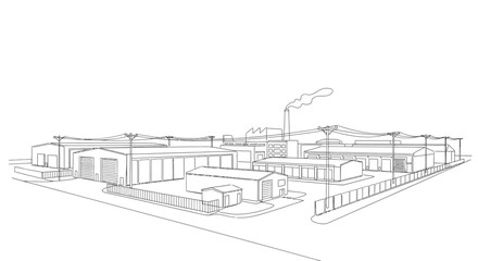 Fototapeta premium Industrial complex with factory buildings, smokestack, and surrounding infrastructure